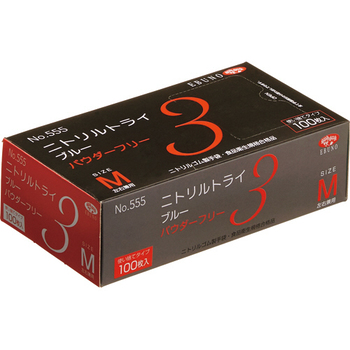エブノ ニトリルトライ3 ブルー パウダーフリー M No-555-M 1セット(3000枚:100枚×30箱)