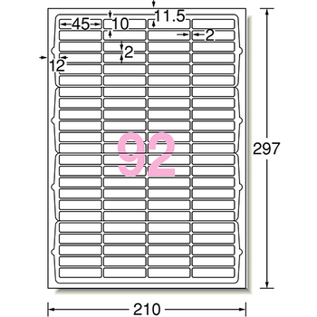 エーワン ラベルシール[レーザープリンタ] マット紙・ホワイト A4 92面 45×10mm 四辺余白付 角丸 65292 1冊(10シート)