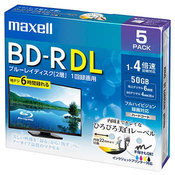 マクセル 録画用BD-R DL 260分 1-4倍速 ホワイトワイドプリンタブル 5mmスリムケース BRV50WPE.5S 1パック(5枚)