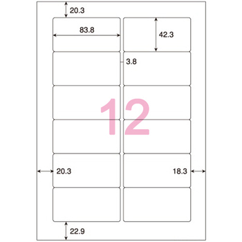 ヒサゴ エコノミー再生紙ラベル A4 12面 83.8×42.3mm 角丸 ELG007 1冊(100シート)