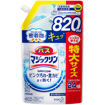 花王 バスマジックリン 泡立ちスプレー SUPER CLEAN 香りが残らないタイプ つめかえ用 820ml 1個