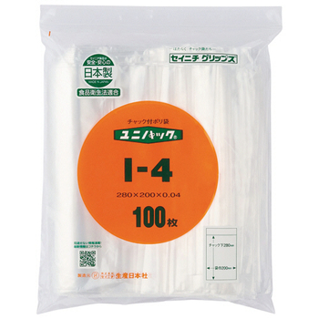 セイニチ ユニパック チャック付 ポリエチレン ヨコ200×タテ280×厚み0.04mm I-4 1パック(100枚)