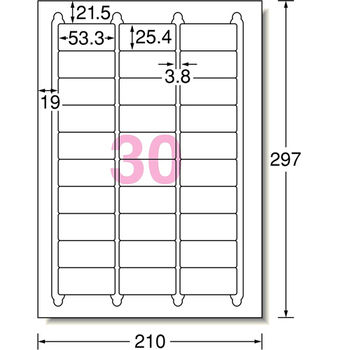 エーワン ラベルシール[プリンタ兼用] ハイグレードタイプ マット紙・ホワイト A4 30面 53.3×25.4mm 四辺余白付 角丸 76230 1冊(100