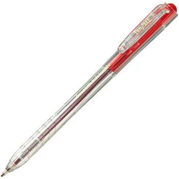 TANOSEE ノック式なめらかインク油性ボールペン グリップなし 0.7mm 赤 (軸色:クリア) 1セット(100本:10本×10パック)