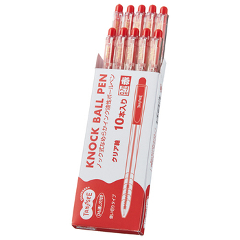 TANOSEE ノック式なめらかインク油性ボールペン グリップなし 0.7mm 赤 (軸色:クリア) 1セット(100本:10本×10パック)