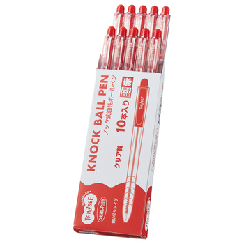 TANOSEE ノック式油性ボールペン 0.7mm 赤 (軸色:クリア) 1セット(100本:10本×10パック)