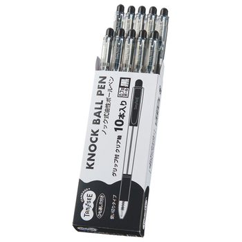 TANOSEE ノック式油性ボールペン グリップ付 0.7mm 黒 (軸色:クリア) 1セット(100本:10本×10パック)