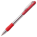 TANOSEE ノック式油性ボールペン グリップ付 0.7mm 赤 (軸色:クリア) 1セット(100本:10本×10パック)