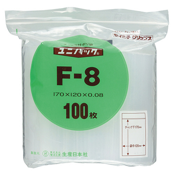 セイニチ ユニパック チャック付 ポリエチレン ヨコ120×タテ170×厚み0.08mm F-8 1パック(100枚)