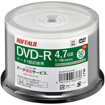 バッファロー DVD-R PCデータ用 4.7GB 16倍速 ホワイトワイドプリンタブル スピンドルタイプ 50枚+5枚 RO-DR47D-055PWZ 1パッ