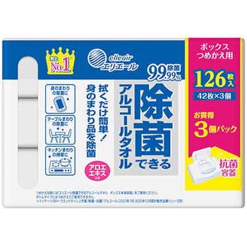 大王製紙 エリエール 除菌できるアルコールタオル ボックスつめかえ用 1パック(126枚:42枚×3個)