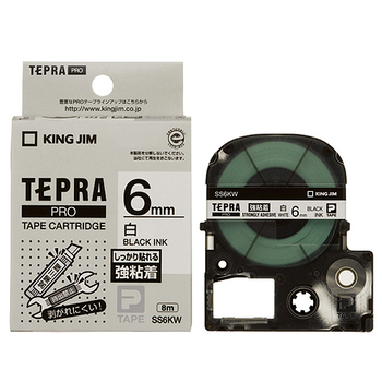 キングジム テプラ PRO テープカートリッジ 強粘着 6mm 白/黒文字 SS6KW 1個