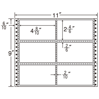 東洋印刷 ナナフォーム 連続ラベル Mタイプ 11×9インチ 6面 122×68mm 荷札サイズ・横2本縦3本ミシン入 M11B 1箱(500折)