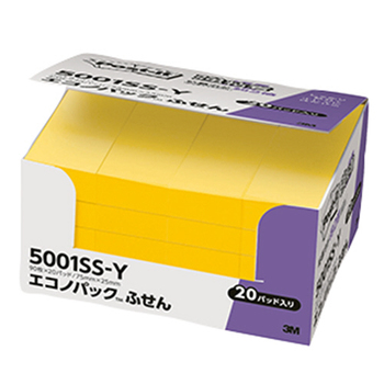 3M ポスト・イット エコノパック 強粘着ふせん 75×25mm ウルトライエロー 5001SS-Y 1パック(20冊)