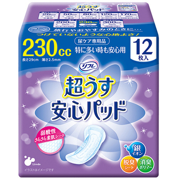 リブドゥコーポレーション リフレ 超うす安心パッド 特に多い時も安心用 230cc 1パック(12枚)