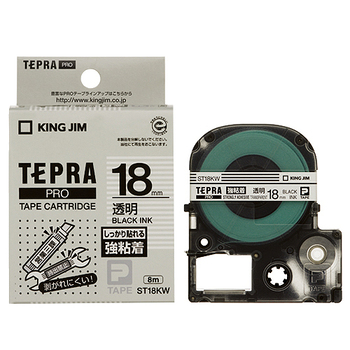 キングジム テプラ PRO テープカートリッジ 強粘着 18mm 透明/黒文字 ST18KW 1個