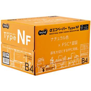 TANOSEE αエコペーパー タイプNF ナチュラル色×FSC(R)認証 森を大切にするPPC用紙 B4 1箱(2500枚:500枚×5冊)