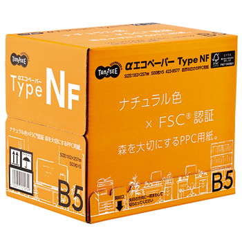 TANOSEE αエコペーパー タイプNF ナチュラル色×FSC(R)認証 森を大切にするPPC用紙 B5 1箱(2500枚:500枚×5冊)