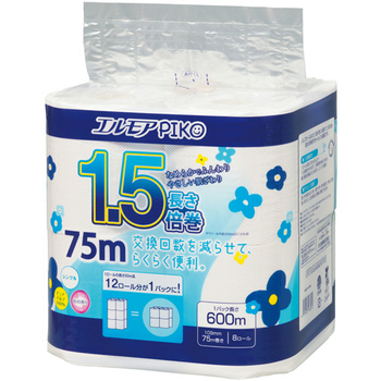 カミ商事 エルモア ピコ 1.5倍巻トイレットロール 花の香り シングル 75m 1パック(8ロール)