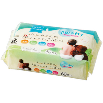 昭和紙工 pureffy ふんわり大判1枚でしっかりふけるおしりふき 1パック(120枚:60枚×2個)