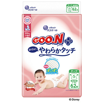 大王製紙 グーンプラス 敏感肌にやわらかタッチ テープ Sサイズ(4-8kg) 1パック(62枚)