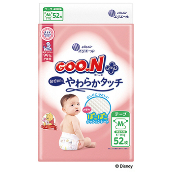 大王製紙 グーンプラス 敏感肌にやわらかタッチ テープ Mサイズ(6-11kg) 1パック(52枚)