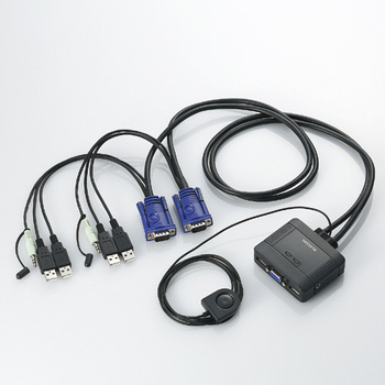 エレコム USB対応ケーブル一体型パソコン切替器 D-sub対応/2台切替/手元スイッチ KVM-KUS 1台
