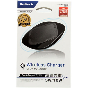 オウルテック Qiワイヤレス充電器 ブラック OWL-QI10W02-BK 1台