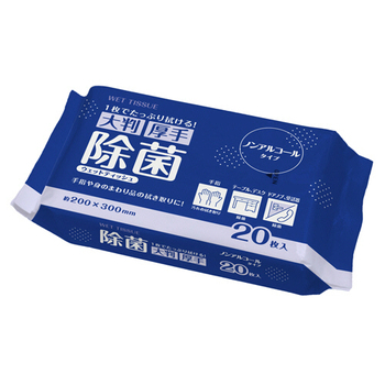 クラフトマン 除菌 ウェットティッシュ 大判 厚手 ノンアルコールタイプ WT-20 1パック(20枚)