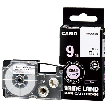 カシオ NAME LAND キレイにはがせて下地がかくせる強粘着テープ 9mm×8m 白/黒文字 XR-9GCWE 1個