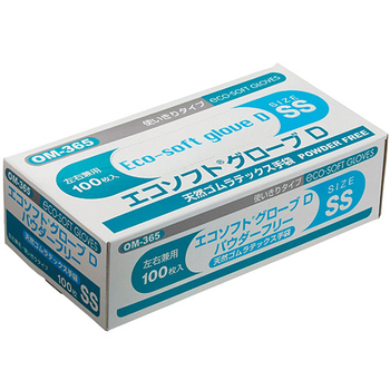 オカモト エコソフト グローブD 天然ゴムラテックス パウダーフリー SS OM-365-SS 1セット(1000枚:100枚×10箱)