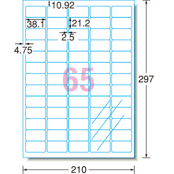 エーワン ラベルシール[インクジェット] 光沢フィルム・透明 A4 65面 38.1×21.2mm 四辺余白付 角丸 28974 1冊(10シート)