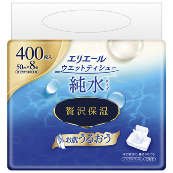 大王製紙 エリエール ウエットティシュー 純水タイプ 贅沢保湿 つめかえ用 1セット(1600枚:400枚×4パック)