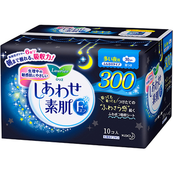 花王 ロリエ しあわせ素肌 ふんわりタイプ 多い夜用30cm 羽つき 1パック(10個)