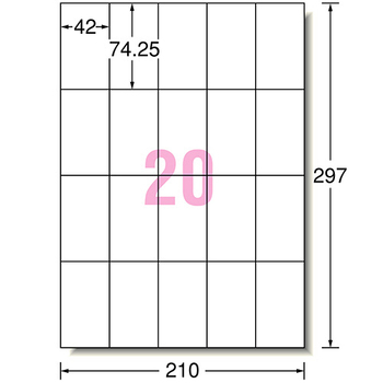 エーワン ラベルシール[インクジェット] マット紙・ホワイト A4 20面 42×74.25mm 60220 1冊(20シート)