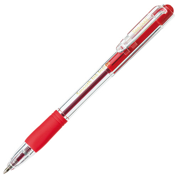 TANOSEE ノック式なめらかインク油性ボールペン グリップ付 0.7mm 赤 (軸色:クリア) 1パック(10本)