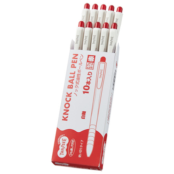 TANOSEE ノック式油性ボールペン 0.7mm 赤 (軸色:白) 1パック(10本)