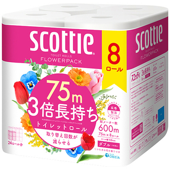 日本製紙クレシア スコッティ フラワーパック 3倍長持ち ダブル 芯あり 75m 香り付き 1パック(8ロール)