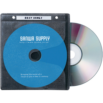 サンワサプライ DVD・CD不織布ケース リング穴付 インデックスカード付 ブラック FCD-FR100BKN 1パック(100枚)